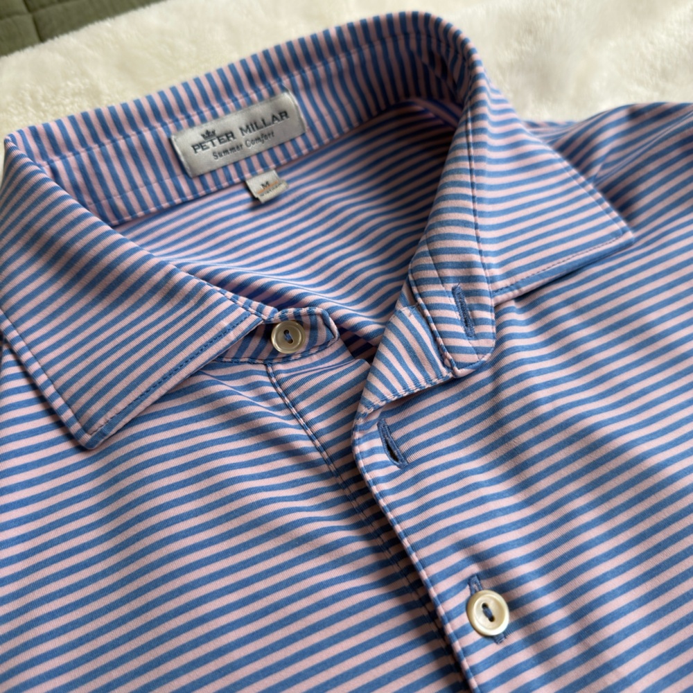 Peter Millar Blue and Pink Striped Men's Shirt - Medium